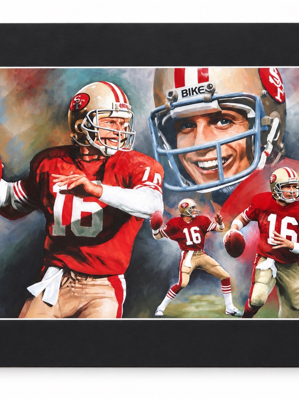 Joe Montana San Francisco Football Wall Art Print in Red and Gold.